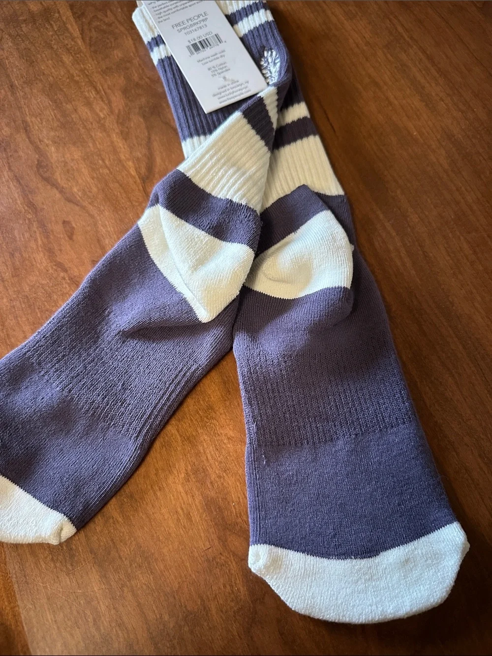 FP Spring Break Prep tube Purplelish Grey & Cream Athletic Tube Socks NWT